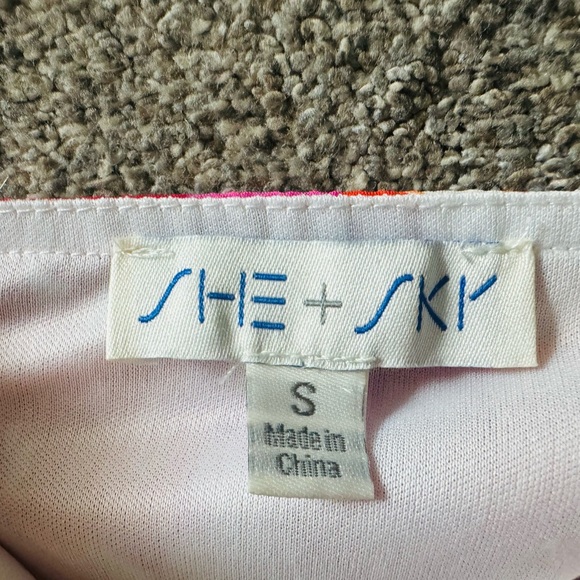 She+Sky Floral Deep V Maxi Dress S Straps Summer Sundress Tangerine & Fuchsia - Picture 12 of 15